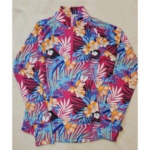 TOMMY BAHAMA GOLF/TENNIS 1/4 ZIP LONG SLEEVE PULLOVER FLORAL PRINT WOMENS SZ M